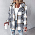 Les Odettes Carmen™ checkered lined women's cardigan featuring a cozy, stylish design with button closure and classic checkered pattern.