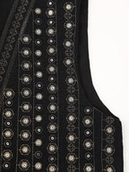 Les Odettes Celestia™ boho vest with sequin pattern, sleeveless design, and relaxed fit featuring colorful embellishments.