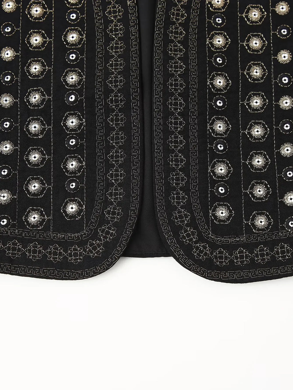 Les Odettes Celestia™ sequin pattern boho vest with flowing fabric and intricate design, perfect for stylish bohemian outfits.