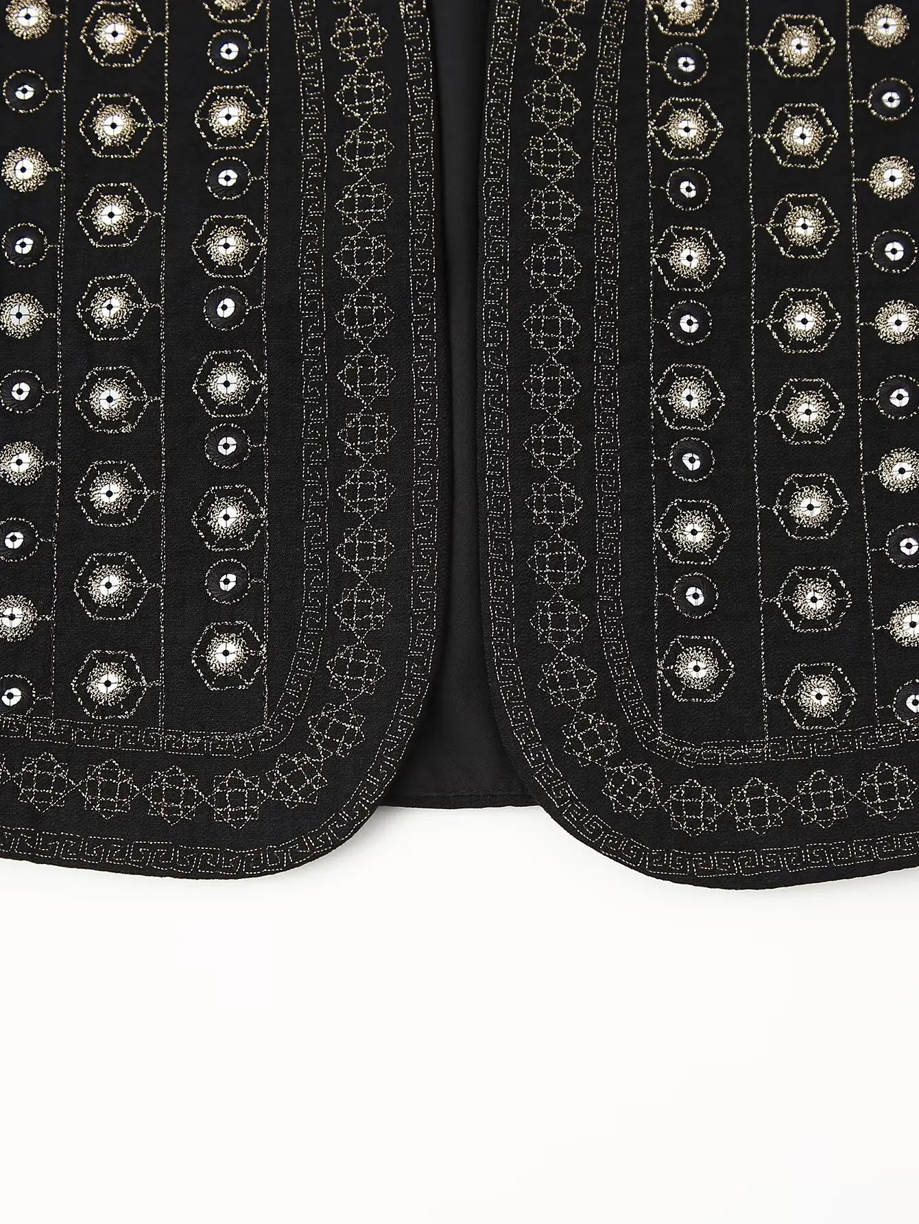 Les Odettes Celestia™ sequin pattern boho vest with flowing fabric and intricate design, perfect for stylish bohemian outfits.