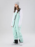 Women's Les Odettes Searipe oblique zipper winter snow pants ski bibs with snow-resistant fabric and adjustable straps.