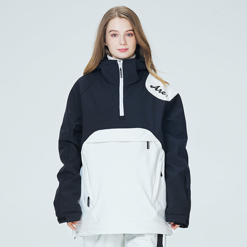 Women's Arctic Queen Mountain Star color block anorak snow jacket by Les Odettes, featuring vibrant winter weather protection.