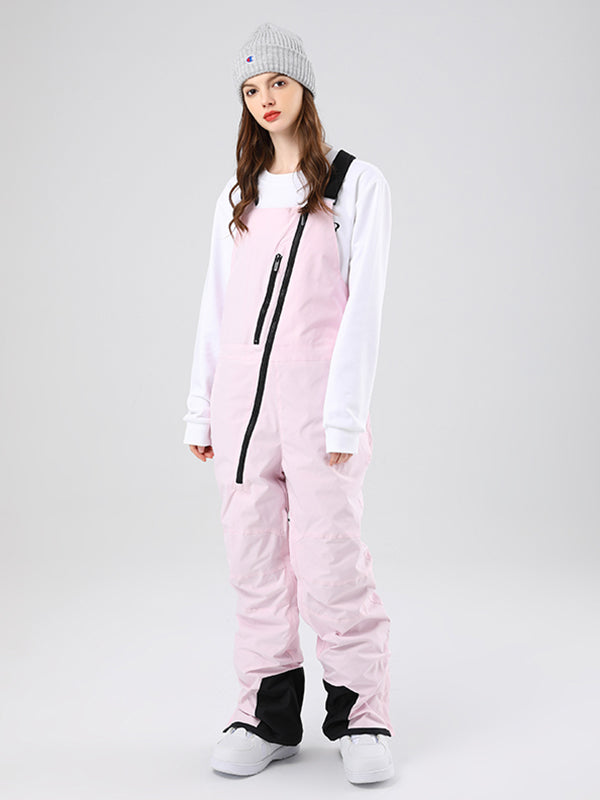 Women's Searipe Oblique Zipper Winter Snow Pants by Les Odettes, insulated ski bibs with oblique zipper details.
