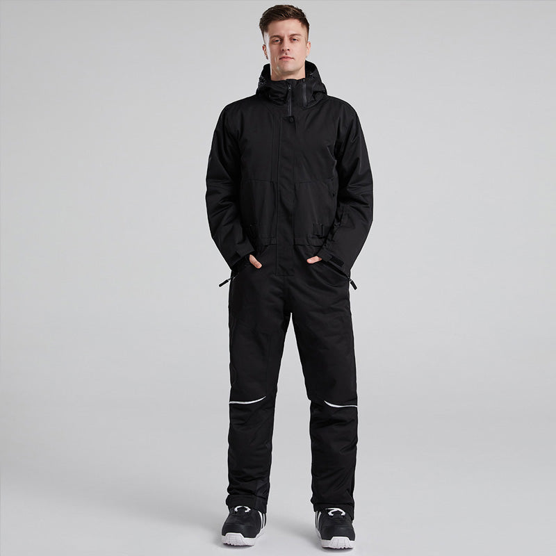 Men's RIVIYELE stylish one-piece snowboarding ski snowsuit in black with insulated winter design, from Les Odettes.