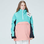 Women's Arctic Queen Mountain Star color block anorak snow jacket by Les Odettes, featuring vibrant design and winter-ready fabric.