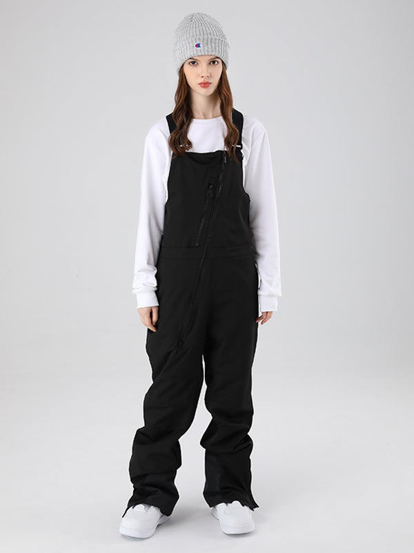 Women's Searipe Oblique Zipper Winter Snow Pants Ski Bibs by Les Odettes with snow-resistant fabric and adjustable straps.