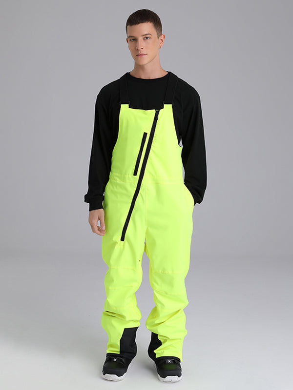 Women's Les Odettes Searipe oblique zipper winter snow pants ski bibs, showing the black ski bibs with zipper details and snow-resistant fabric.