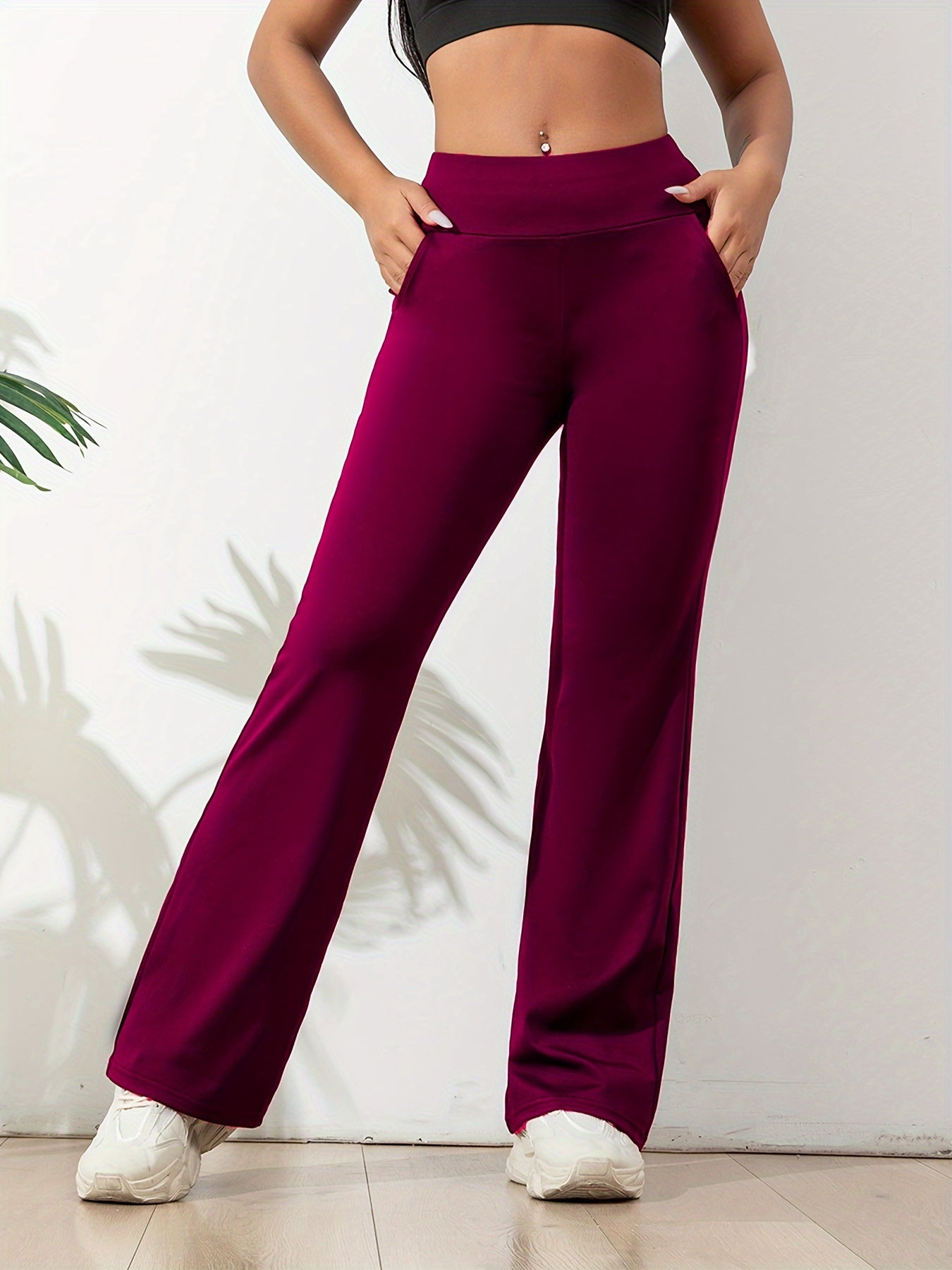 Women’s Flared Yoga Pants with Elastic Waistband and Stretch Fit