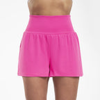 High waisted Les Odettes yoga shorts for women with stretch fit, showcasing the comfortable, flexible waistband and breathable fabric.