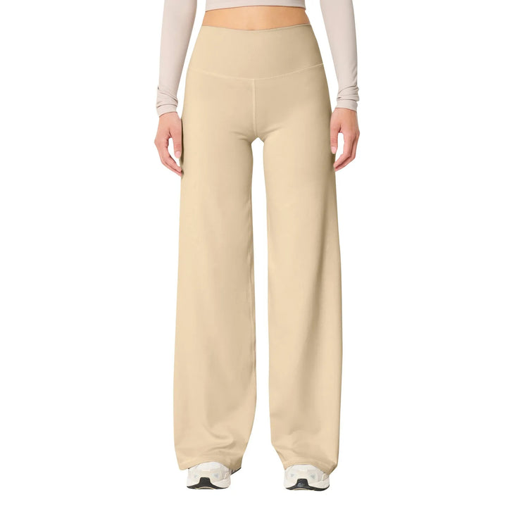 High waisted stretch yoga pants for women by Les Odettes, slim fit design, shown in black fabric with comfortable fit.