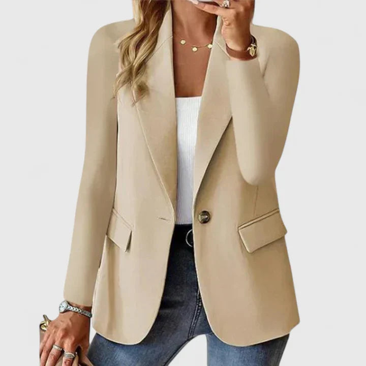 Elegant Les Odettes Grace™ blazer in black, tailored fit with lapel collar and stylish design, perfect for professional or casual wear.