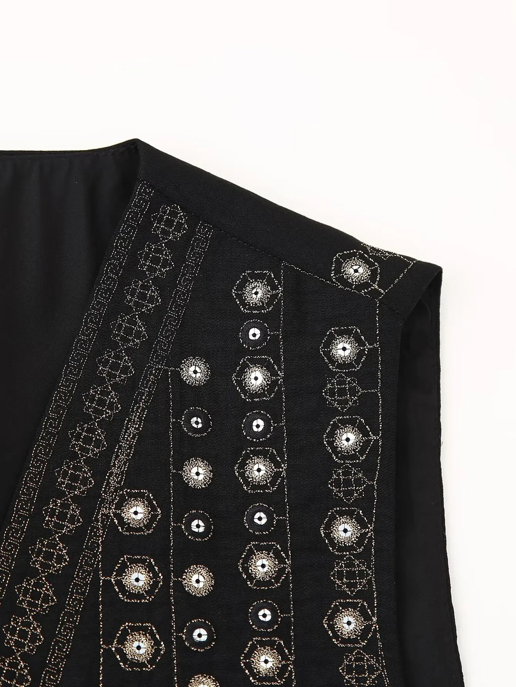 Les Odettes Celestia™ sequin pattern boho vest with vibrant, shimmering design and lightweight, stylish bohemian fashion.