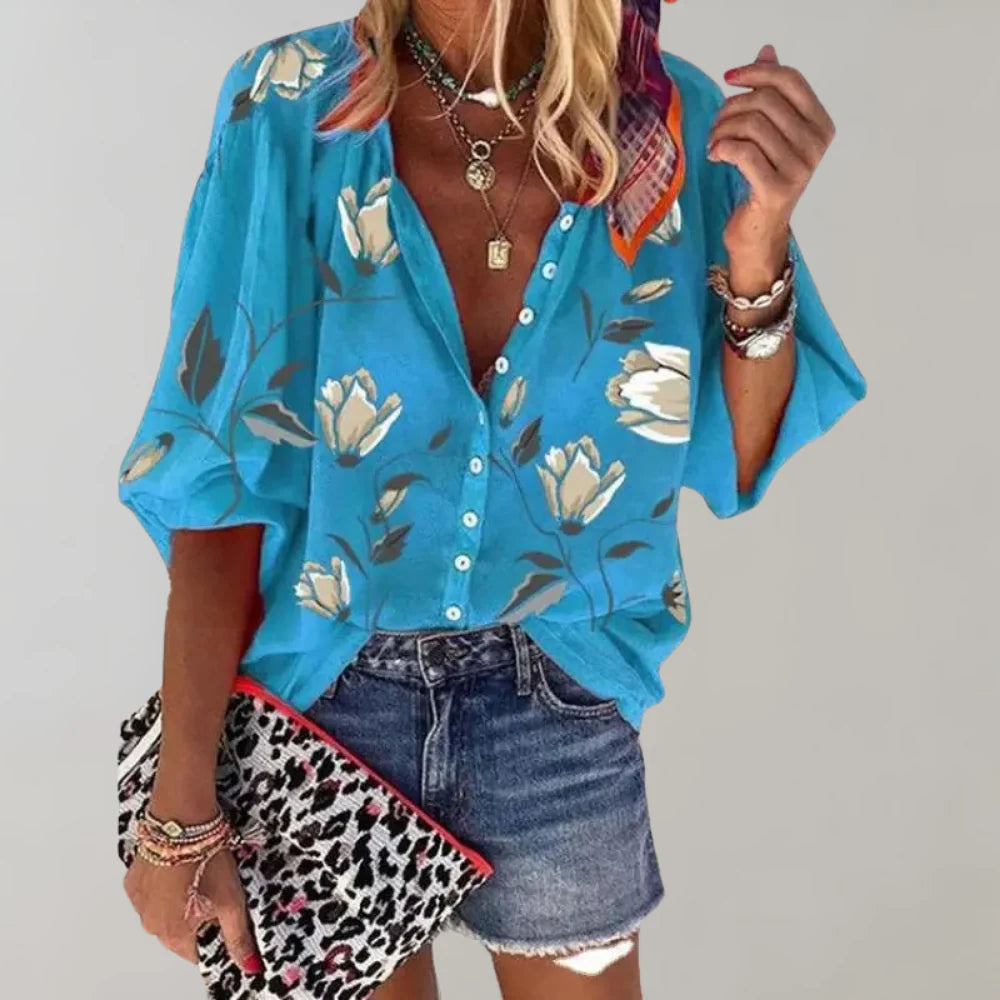 Women’s Floral Print Short Sleeve Relaxed Fit Summer Blouse