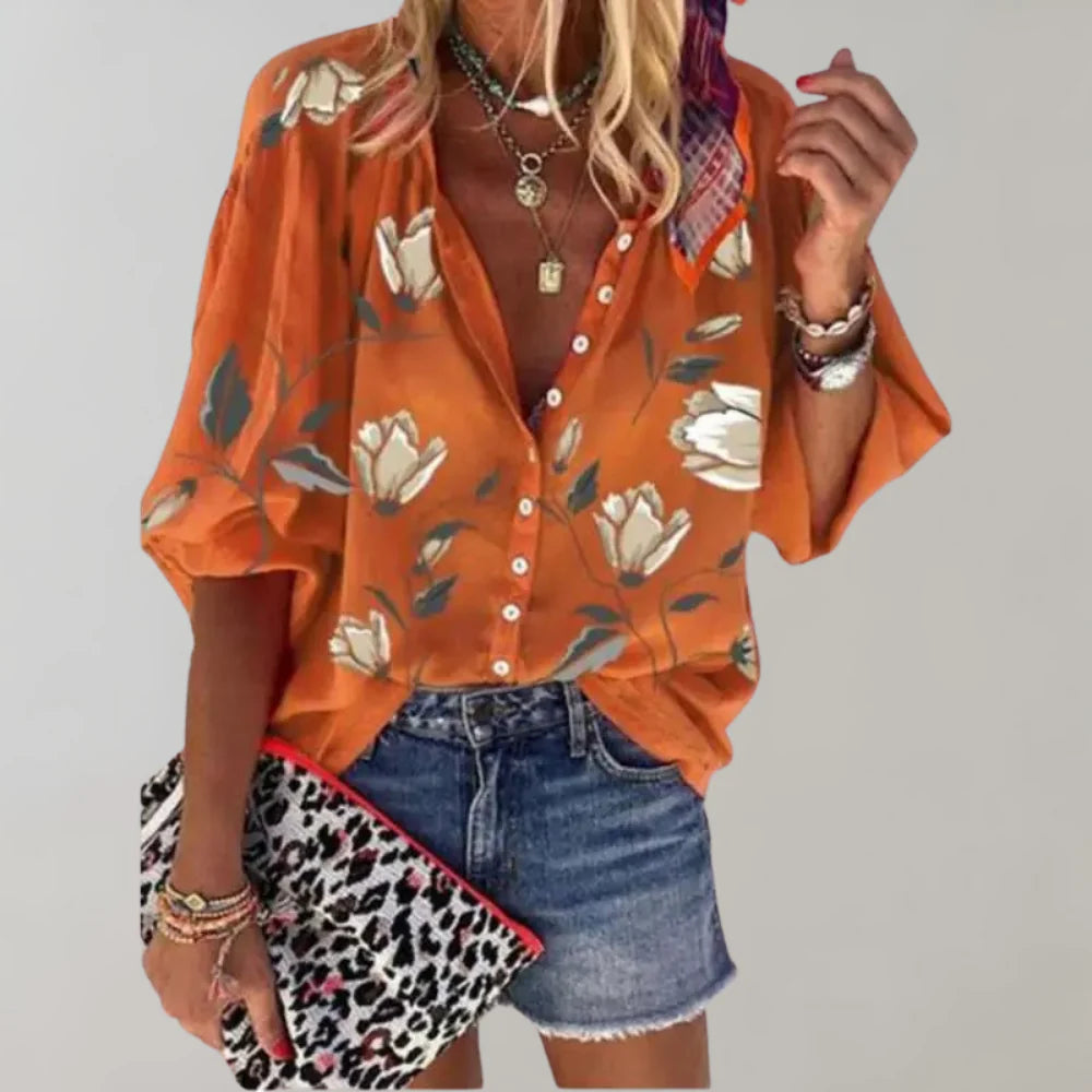 Women’s Floral Print Short Sleeve Relaxed Fit Summer Blouse