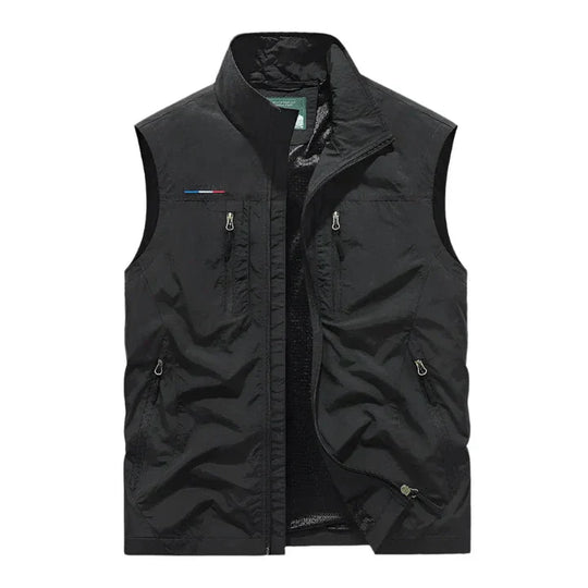 Men’s water-resistant insulated bodywarmer by Les Odettes, outdoor utility vest with zipper and padded design.
