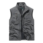 Men’s water-resistant insulated bodywarmer vest by Les Odettes, featuring a sleek outdoor utility design, shown on a model.