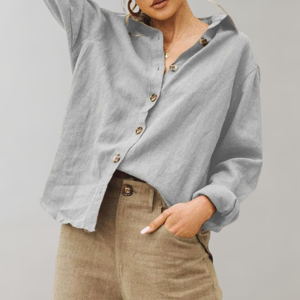 Women’s Cotton Linen Button Down Oversized Blouse