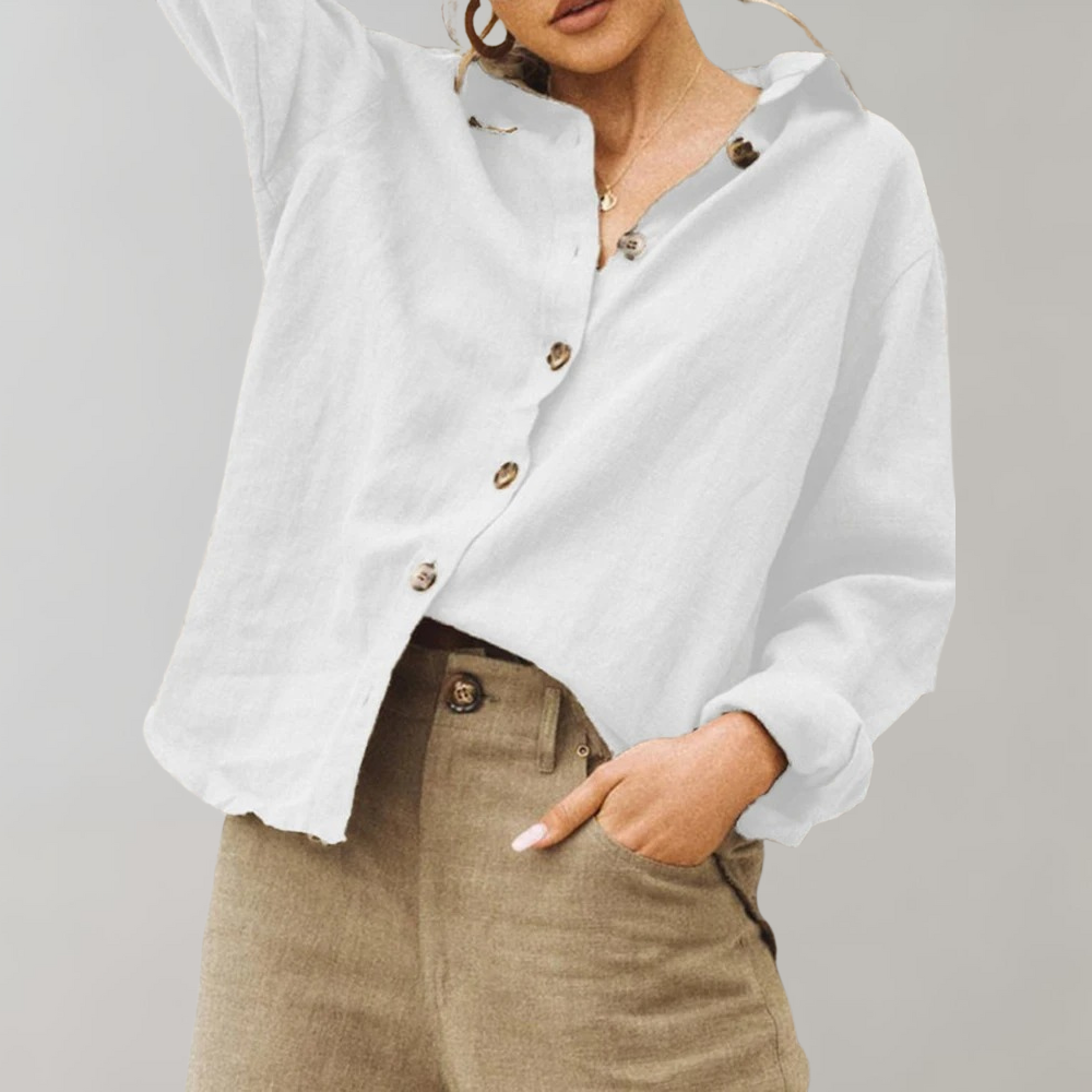 Women’s Cotton Linen Button Down Oversized Blouse