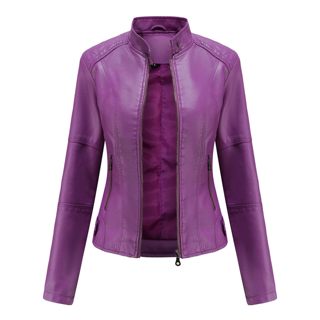 Violet Les Odettes Zyra™ sleek and modern jacket displayed on a hanger, showcasing its stylish design and contemporary fit.