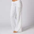 Women’s linen blend loose fit trousers with adjustable drawstring by Les Odettes, showing the relaxed fit and lightweight fabric.
