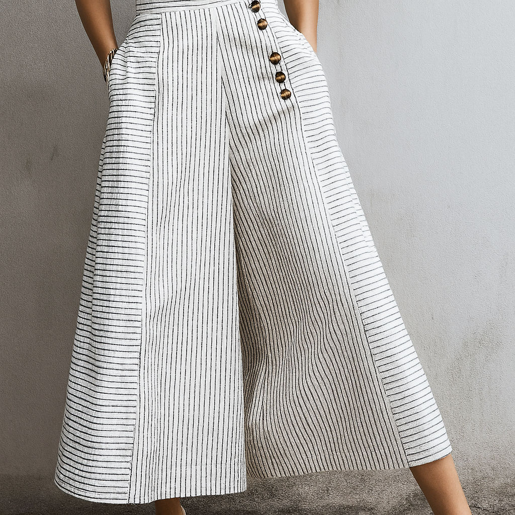 Women’s High Waist Striped Wide Leg Trousers with Lightweight Fabric