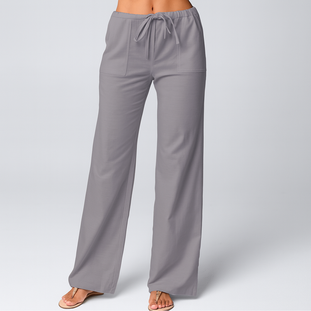 Women’s Cotton Linen Wide Leg Pants with Elastic Drawstring Waist