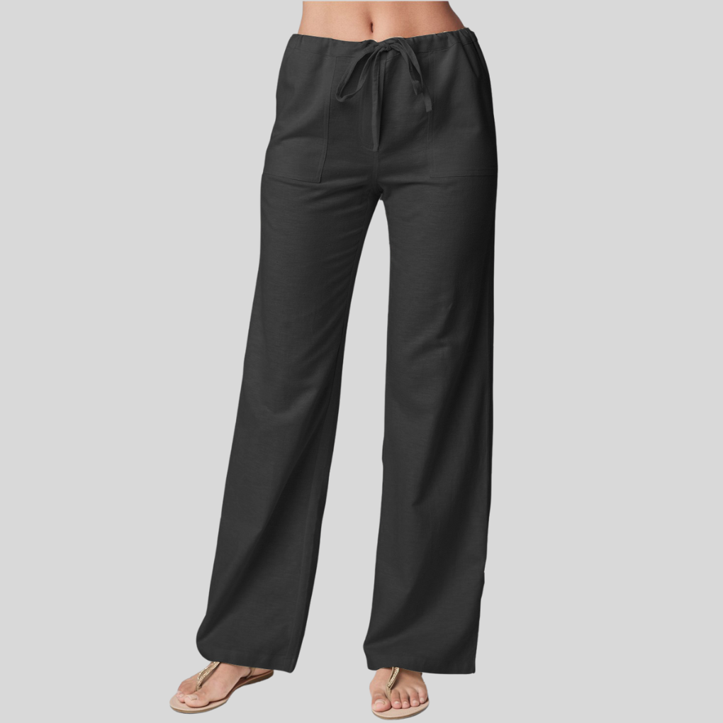 Women’s Cotton Linen Wide Leg Pants with Elastic Drawstring Waist