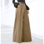 Women’s Solid Color Wide-Leg Trousers with High Waist and Relaxed Fit