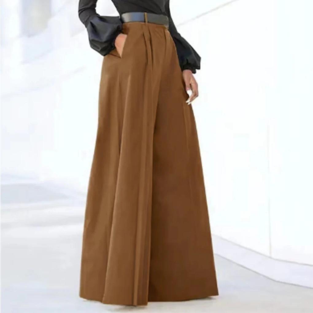 Women’s Solid Color Wide-Leg Trousers with High Waist and Relaxed Fit