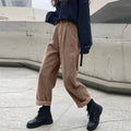 Women’s Corduroy Straight-Leg Trousers with Textured Finish and Mid Rise Waist