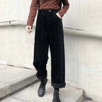 Women’s Corduroy Straight-Leg Trousers with Textured Finish and Mid Rise Waist