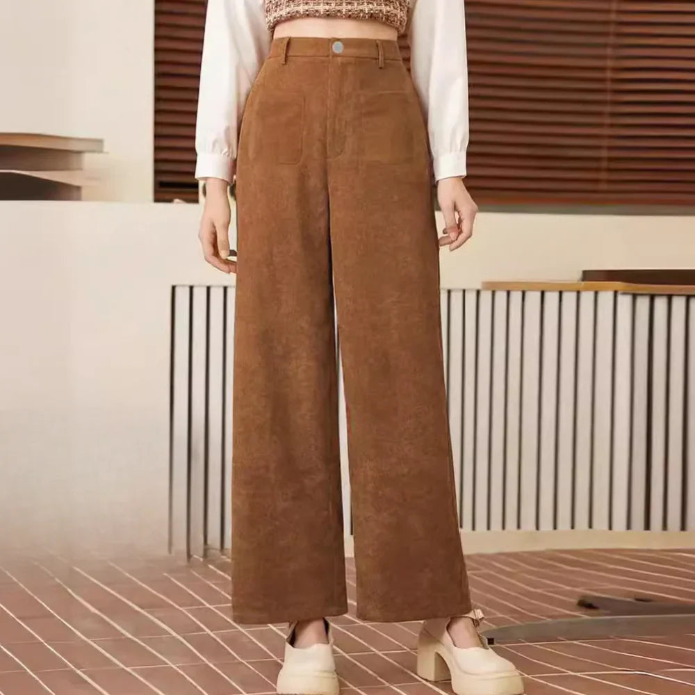 Women’s Corduroy Trousers with Regular Fit and Ribbed Texture