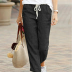 Women’s Cropped Trousers with Drawstring Waist and Straight Leg Fit