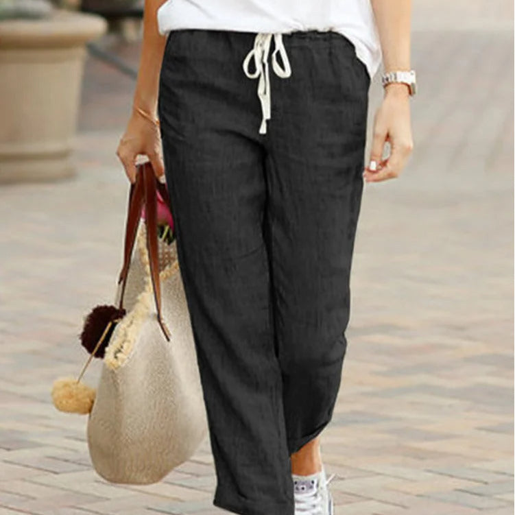 Women’s Cropped Trousers with Drawstring Waist and Straight Leg Fit