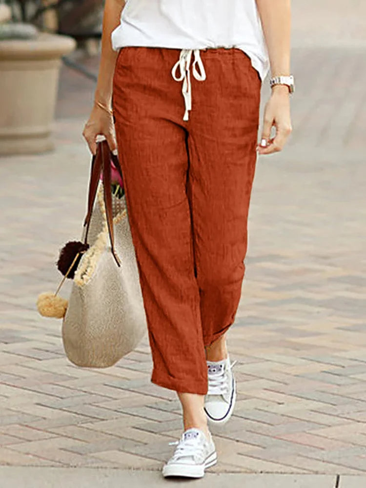 Women’s Cropped Trousers with Drawstring Waist and Straight Leg Fit