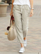 Women’s Cropped Trousers with Drawstring Waist and Straight Leg Fit
