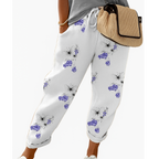 Women’s printed loose fit trousers by Les Odettes featuring an elastic waistband and relaxed, comfortable fit.