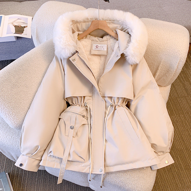 Les Odettes Odette Luxe Fur-Trimmed Winter Coat for women, warm cotton jacket with hood and oversized fit, stylish winter outerwear.