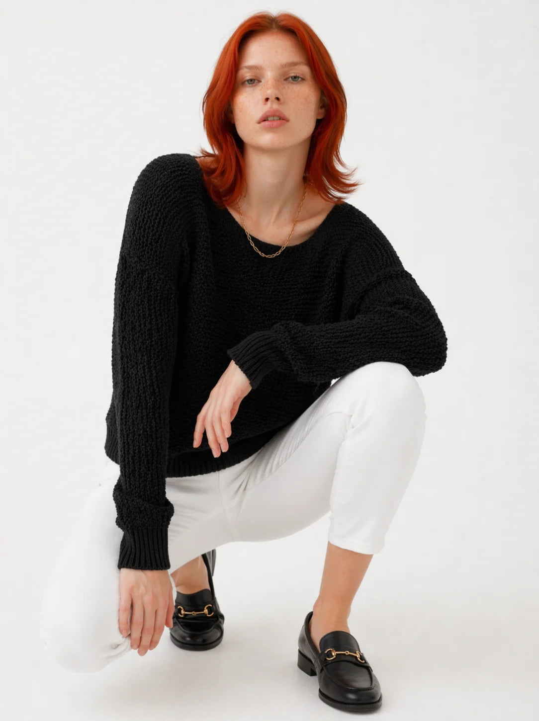 Women’s Oversized Crew Neck Knit Sweater – Cozy Everyday Layer