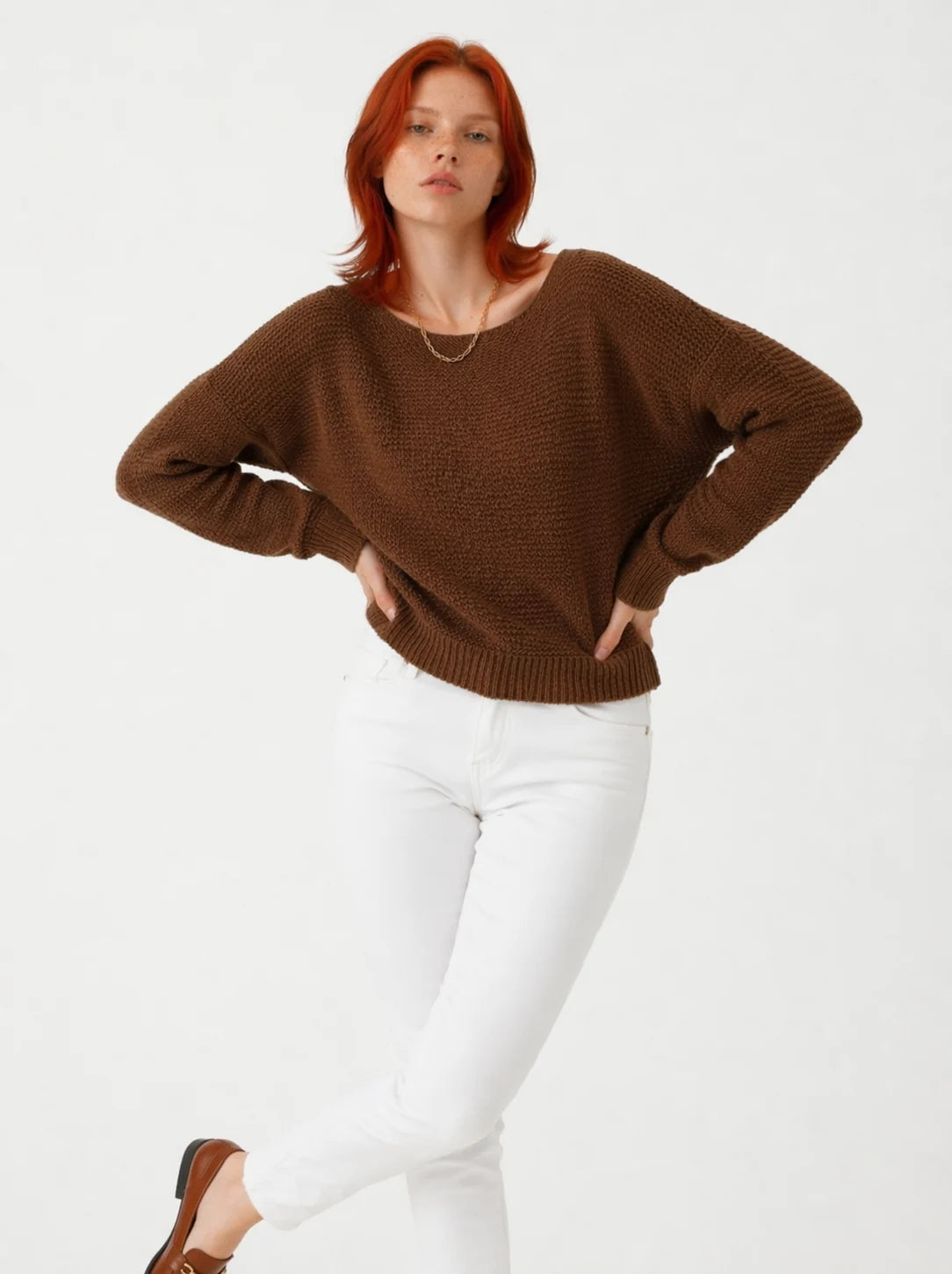 Women’s Oversized Crew Neck Knit Sweater – Cozy Everyday Layer