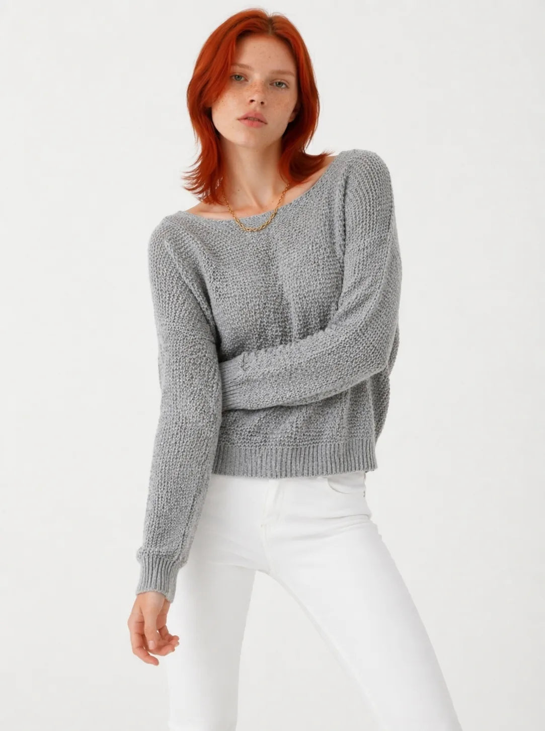 Women’s Oversized Crew Neck Knit Sweater – Cozy Everyday Layer