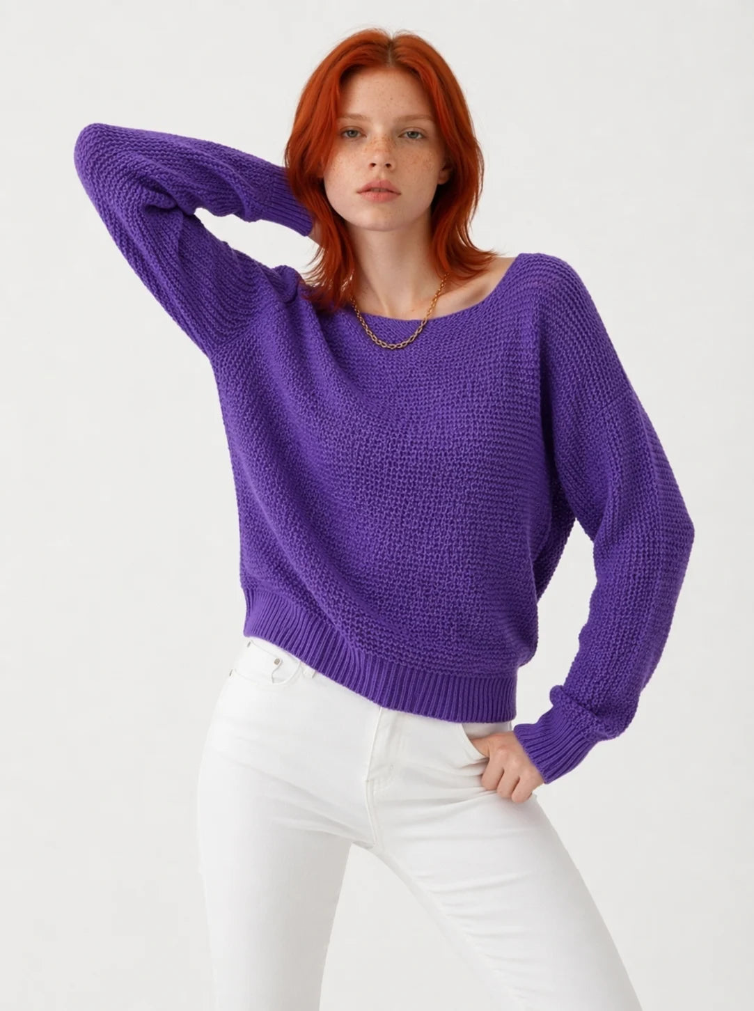 Women’s Oversized Crew Neck Knit Sweater – Cozy Everyday Layer