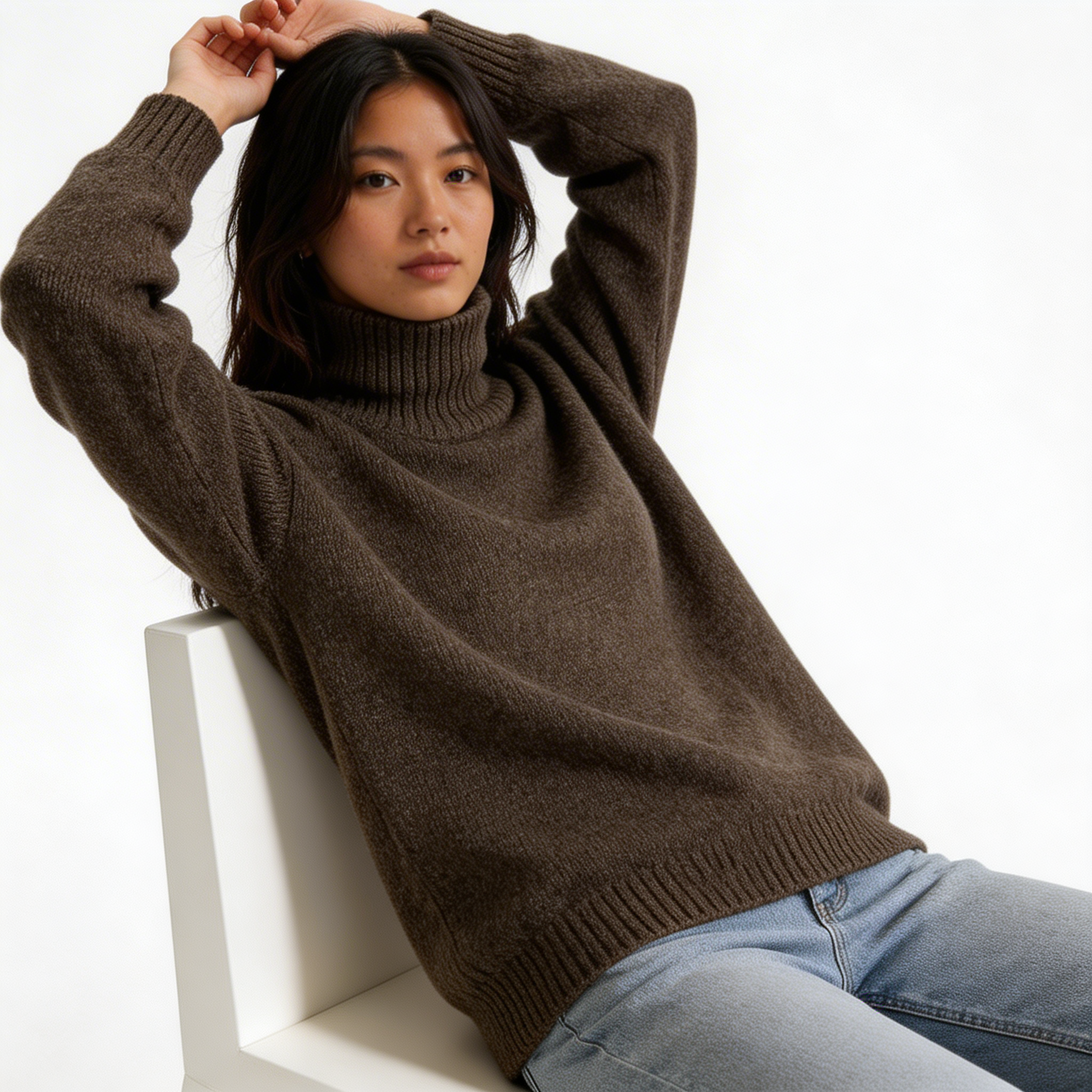 Women’s Oversized High-Neck Knit Sweater – Relaxed Winter Layer