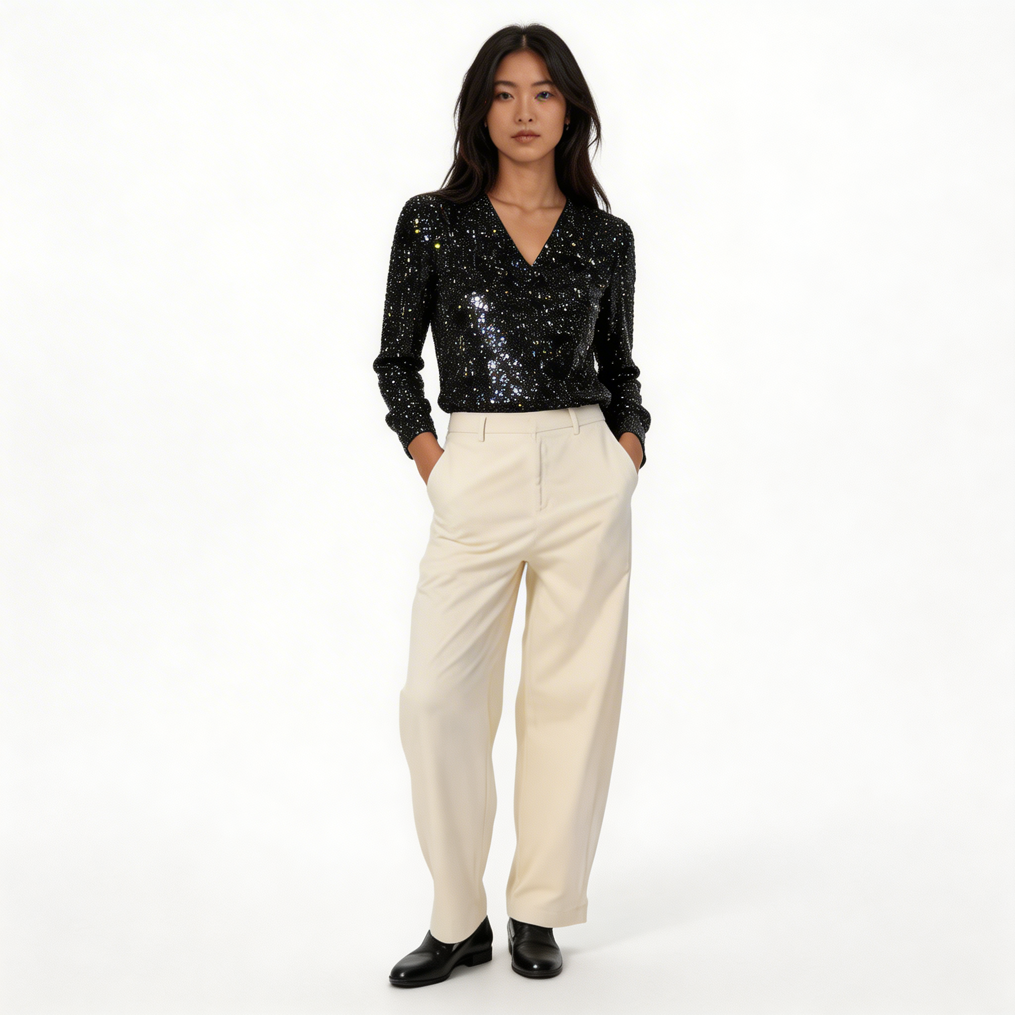 Women’s V-Neck Sequin Knit Sweater – Festive Pullover