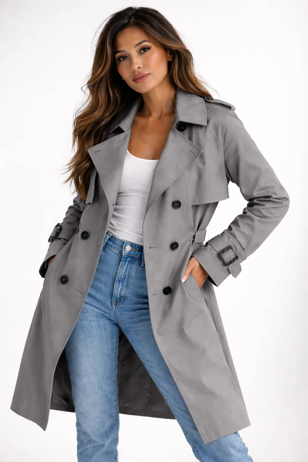Women’s Button Placket Trench Coat with Adjustable Cuffs