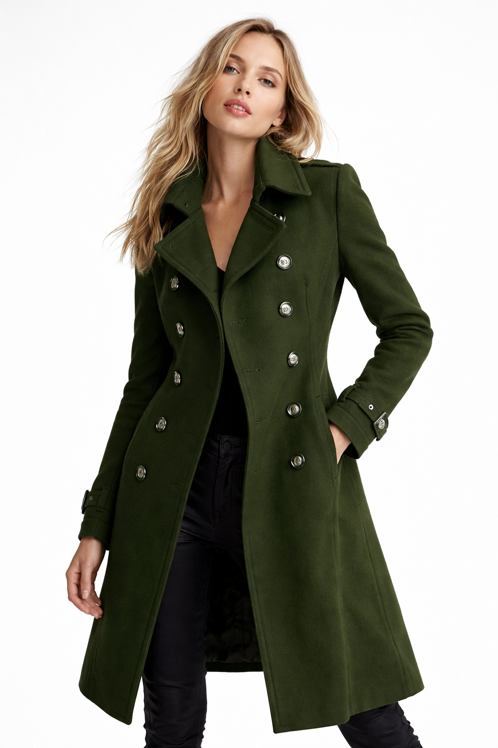 Women’s Double Breasted Trench Coat with Mid-Length Tailored Fit