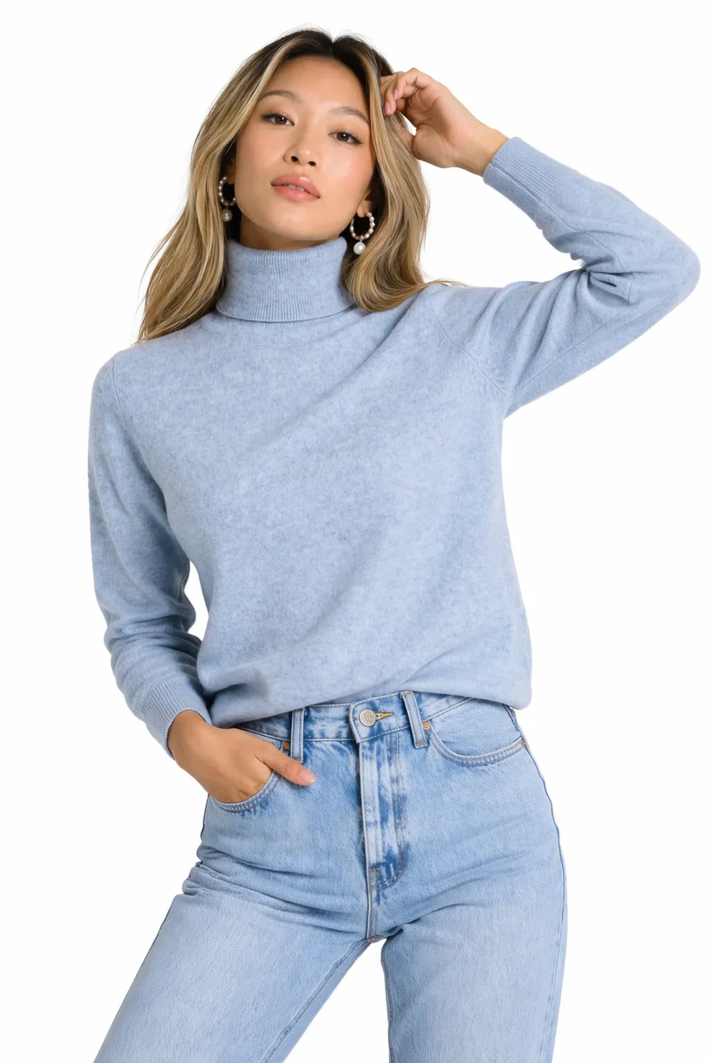 Women’s Fine-Knit Turtleneck Sweater – Slim Hip-Length Fit
