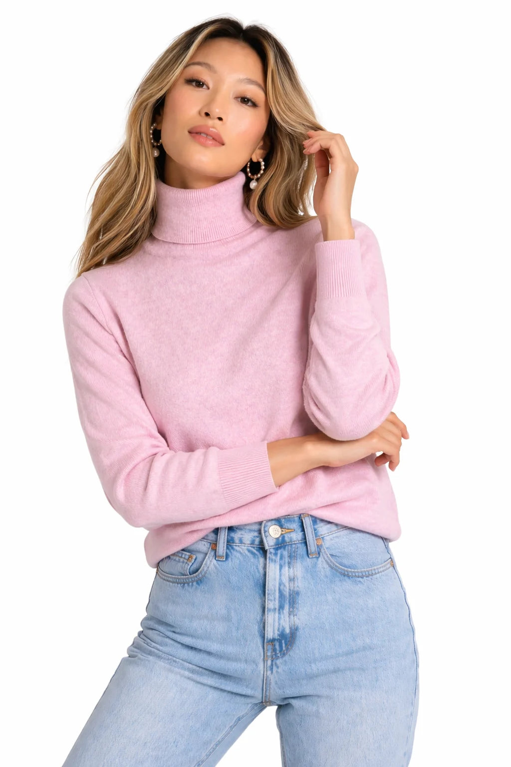 Women’s Fine-Knit Turtleneck Sweater – Slim Hip-Length Fit