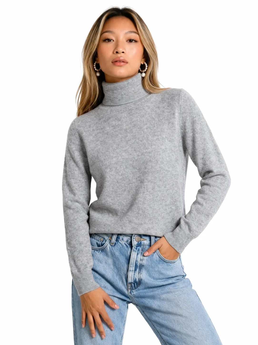 Women’s Fine-Knit Turtleneck Sweater – Slim Hip-Length Fit