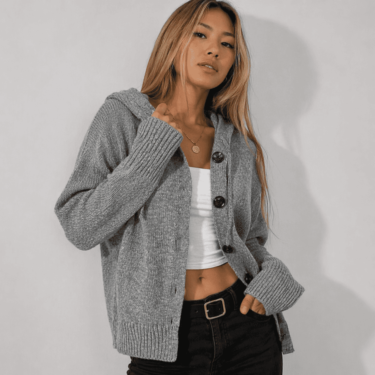 Women’s Knit Cardigan with Quilted Panels – Button Front